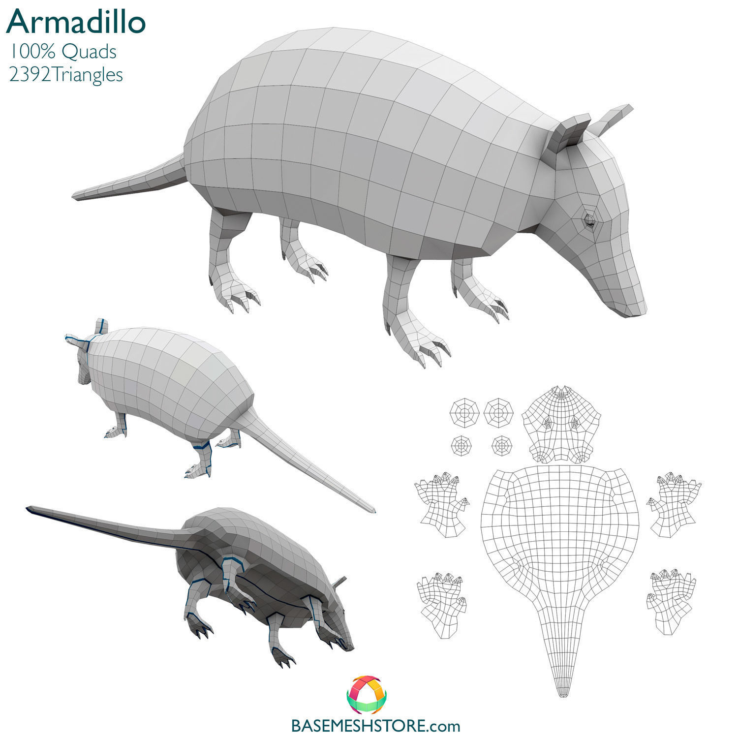 32 Animals Base Meshes Low-poly 3D model_1