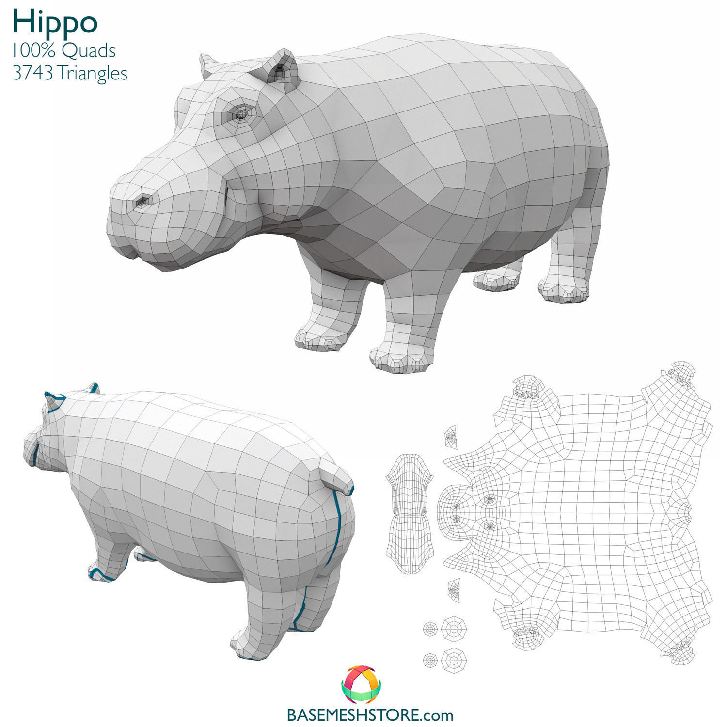 32 Animals Base Meshes Low-poly 3D model_19