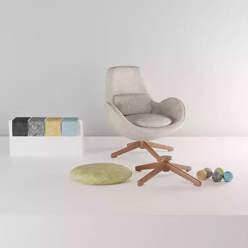 Modern Fabric Swivel Armchair with Separate Cushions 3D model 3