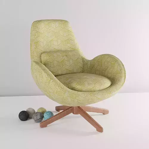 Modern Fabric Swivel Armchair with Separate Cushions 3D model 7