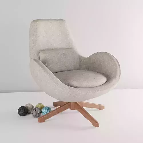 Modern Fabric Swivel Armchair with Separate Cushions 3D model 2
