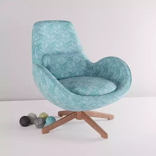 Modern Fabric Swivel Armchair with Separate Cushions 3D model 4
