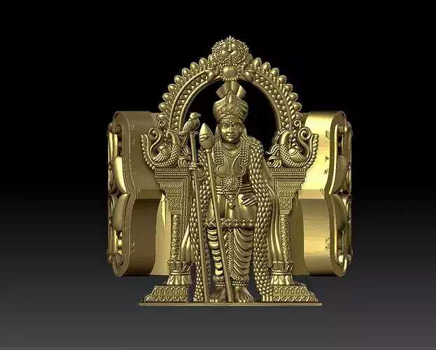 Lord Murugan Vel Deity Ring 3D Model for Jewelry Casting
