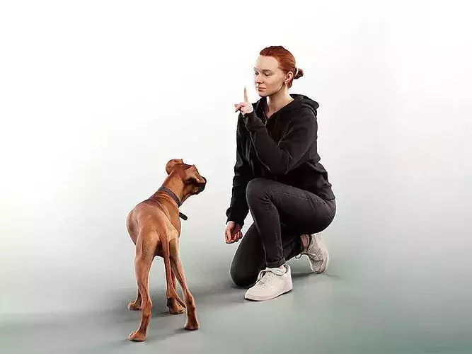Adriana and Milo - 14122 Woman Casual Kneeling Dog