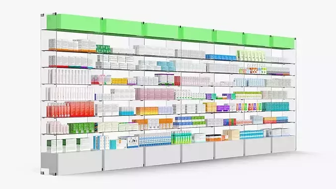 Pharmacy Shelf Unit with Products 3D model 5