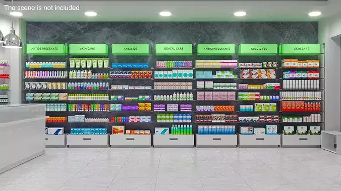 Pharmacy Shelf Unit with Products 3D model 3