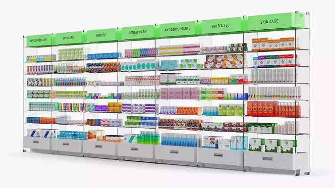 Pharmacy Shelf Unit with Products 3D model