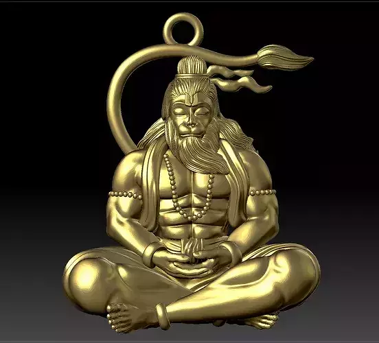 Lord Hanuman Meditating Pendant 3D Model for Jewelry 