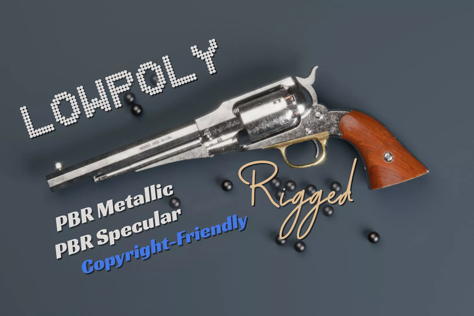 m1858 Percussion Revolver - Stainless Low-poly 3D model