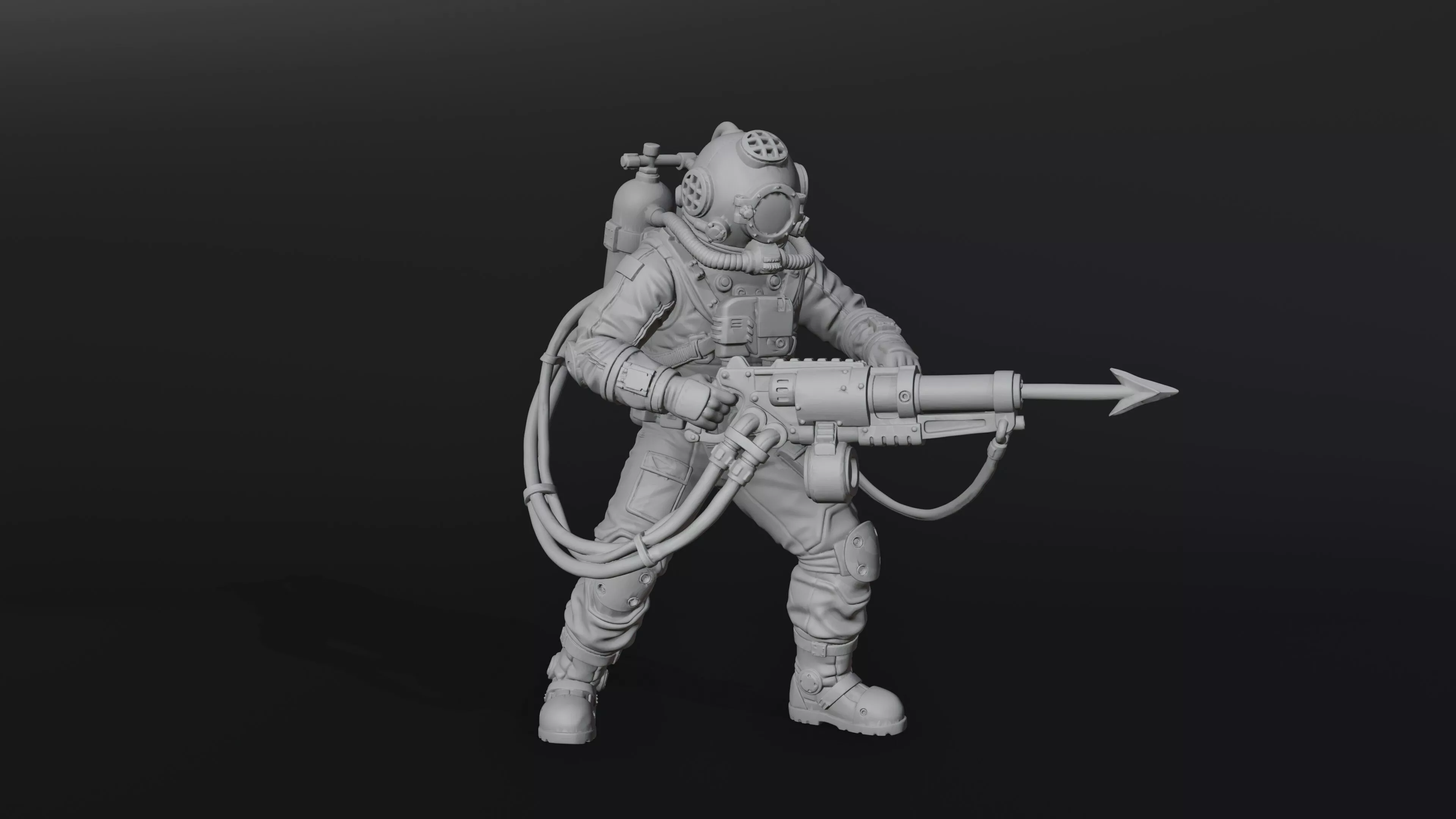 Deep Sea Diver Harpooner Miniature 3D Print Model 3D print model