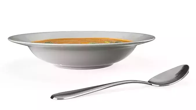 Creamy Pumpkin Soup with Pumpkin Seeds and Spoon 3D model 7