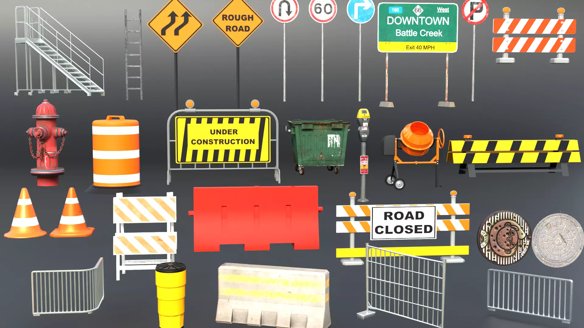 construction road props street Low-poly 3D model