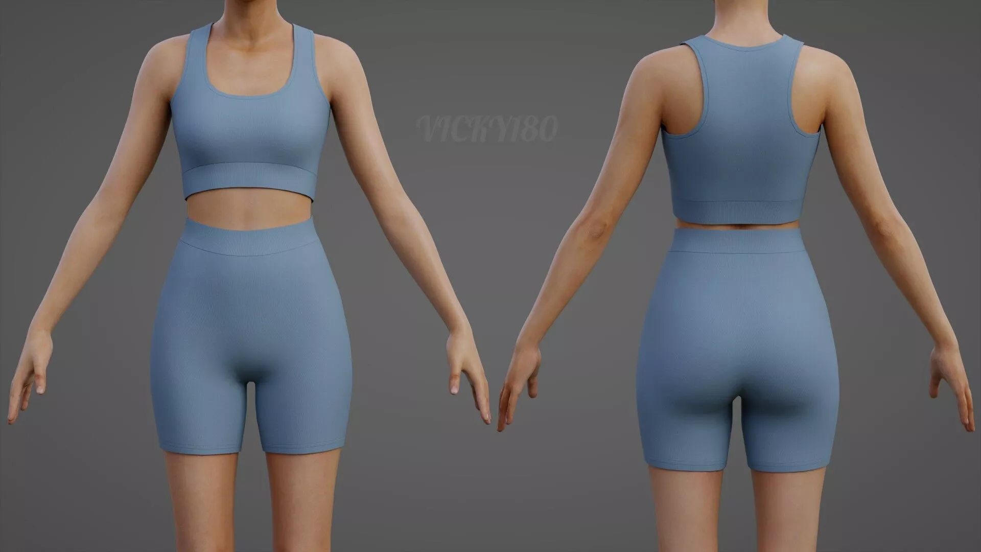Womens 2Piece Yoga Set - Crop Top Biker Shorts Sportswear Outfit Low-poly 3D model