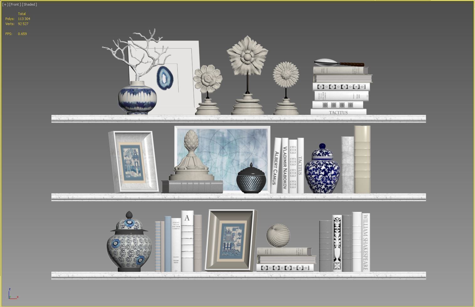 Decor Set 6 bookshelves with vases 3D model_4