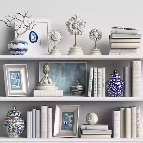 Decor Set 6 bookshelves with vases 3D model