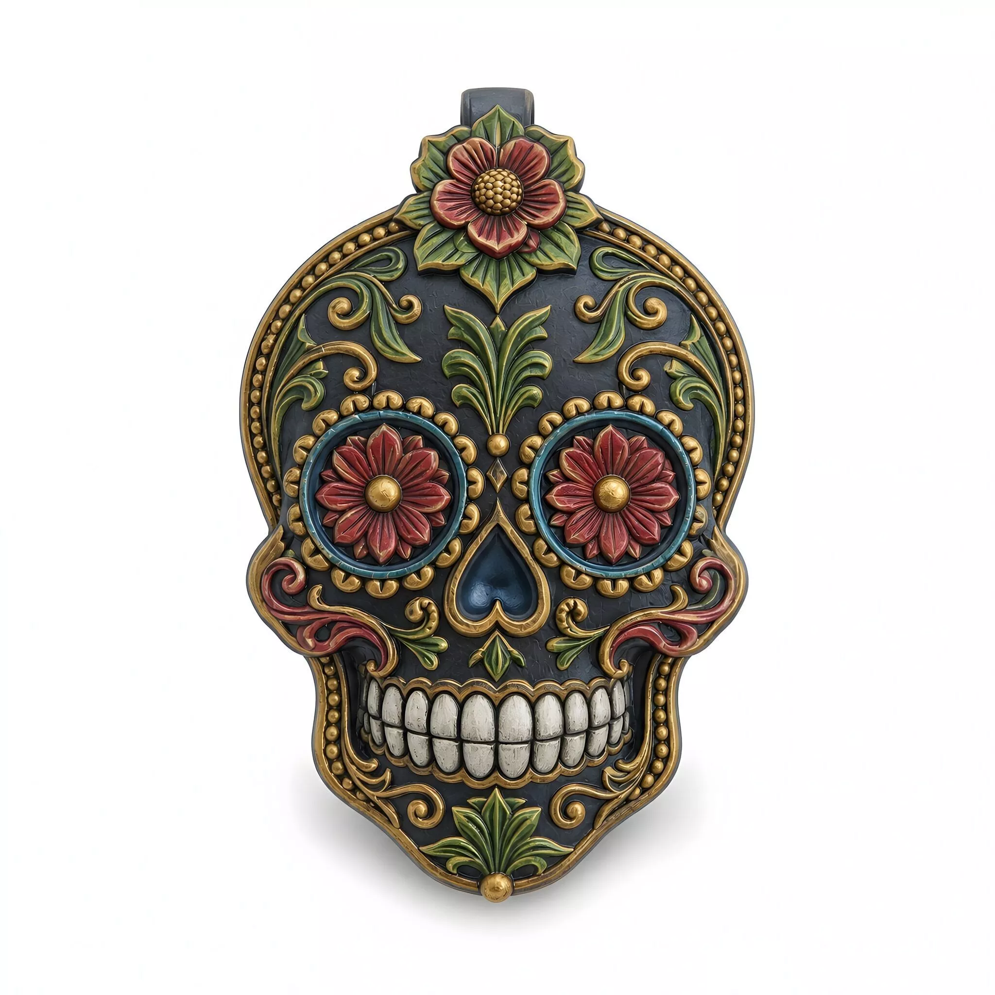 Floral Sugar Skull Pendant 3D Printable 3D print model