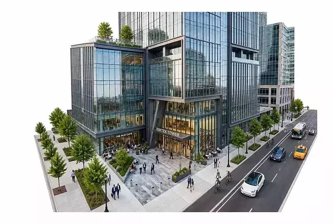 Modern Glass Office Tower Commercial Building 3D Model 3D model 2