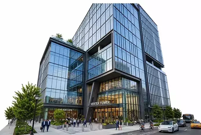 Modern Glass Office Tower Commercial Building 3D Model 3D model 5