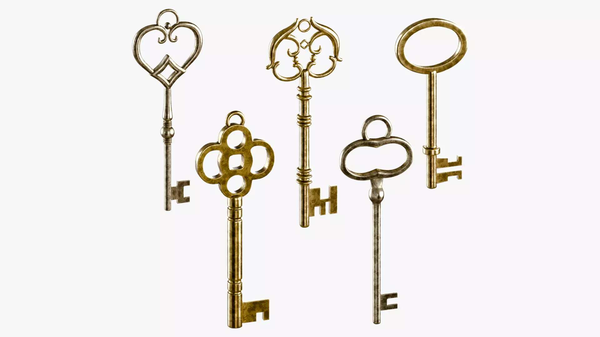 Vintage Keys Set Low-poly 3D model