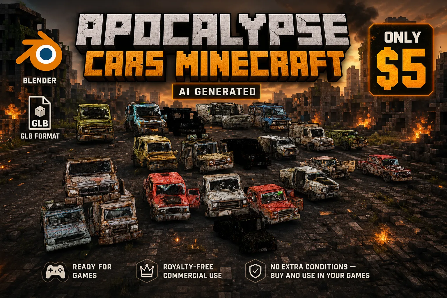 3D model apocalypse cars Minecraft VR / AR / low-poly | CGTrader