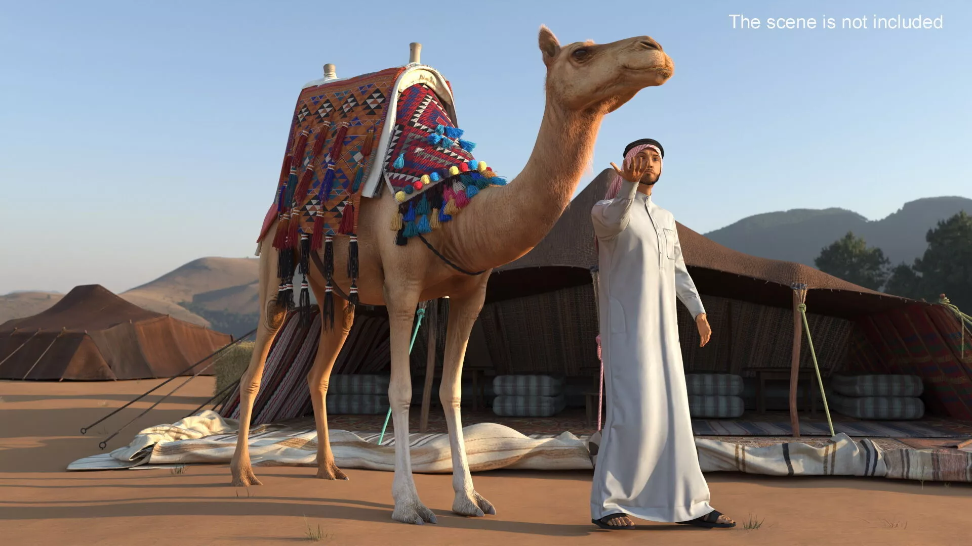 Arab Man with Camel in Cape Fur 3D model