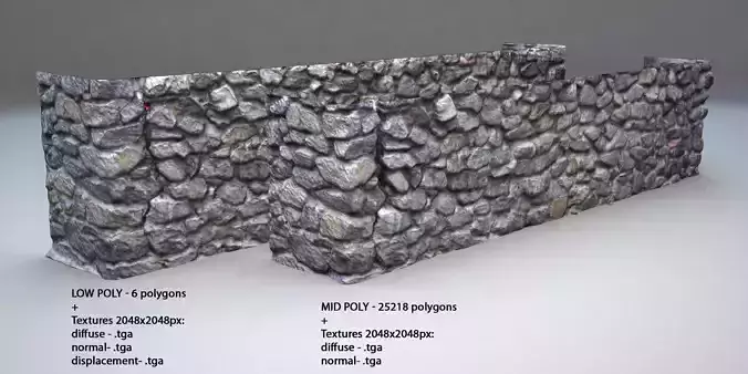 Stone Wall Low-poly 3D model
