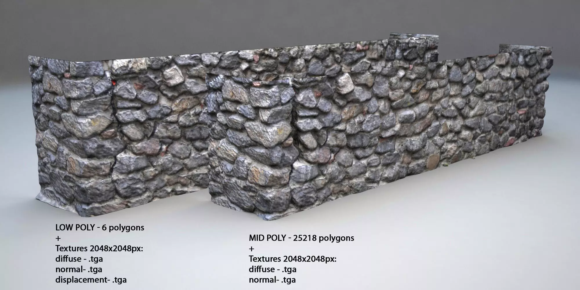 Stone Wall Low-poly 3D model_0