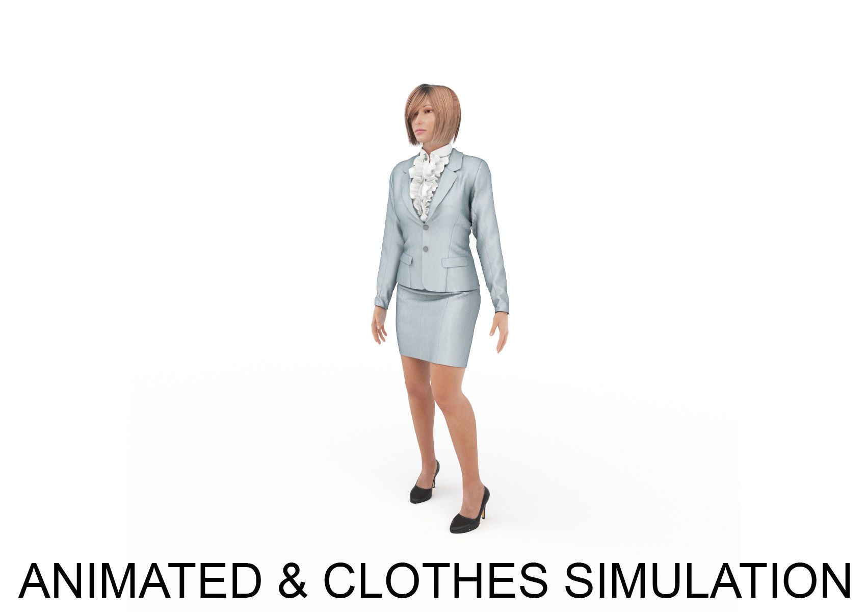 office woman stand idle 3D model_0
