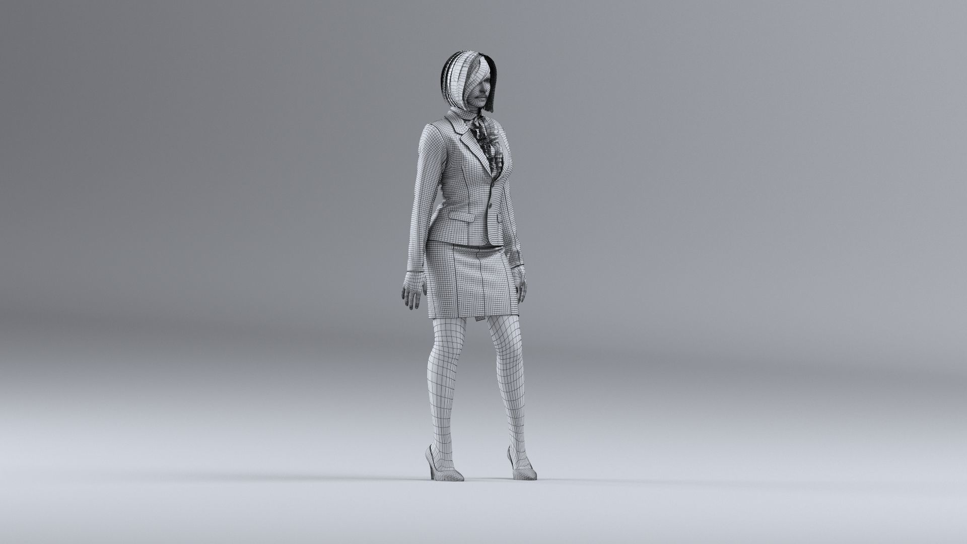 office woman stand idle 3D model_7