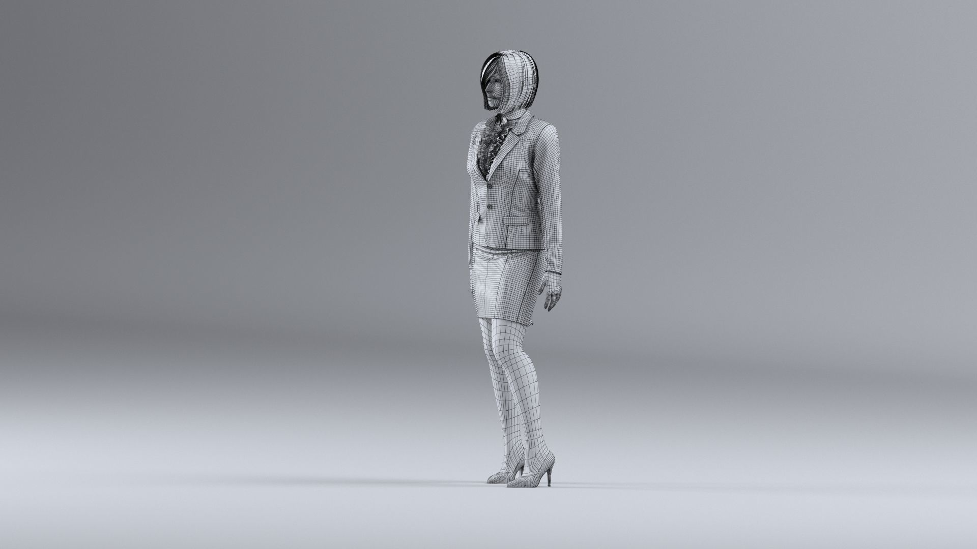 office woman stand idle 3D model_6