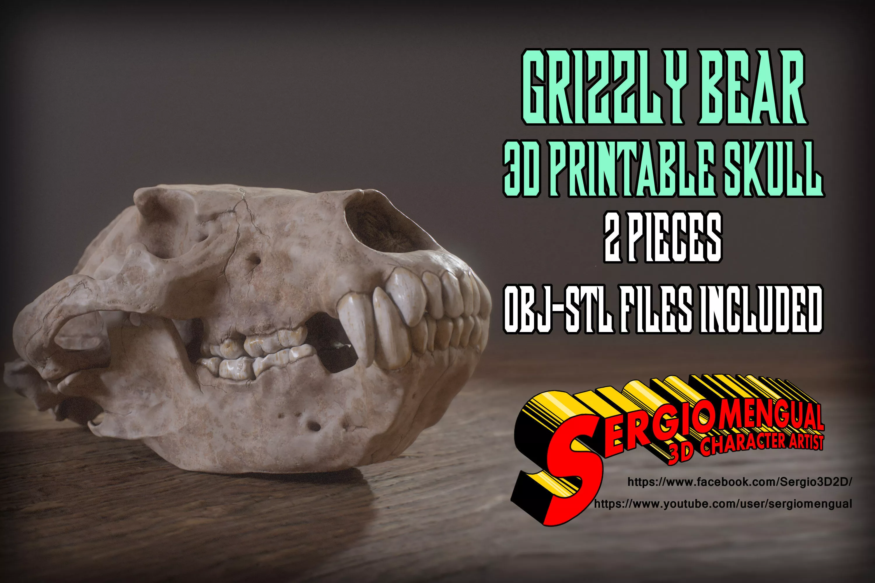 Grizzly Bear 3D Printable Skull 3D print model