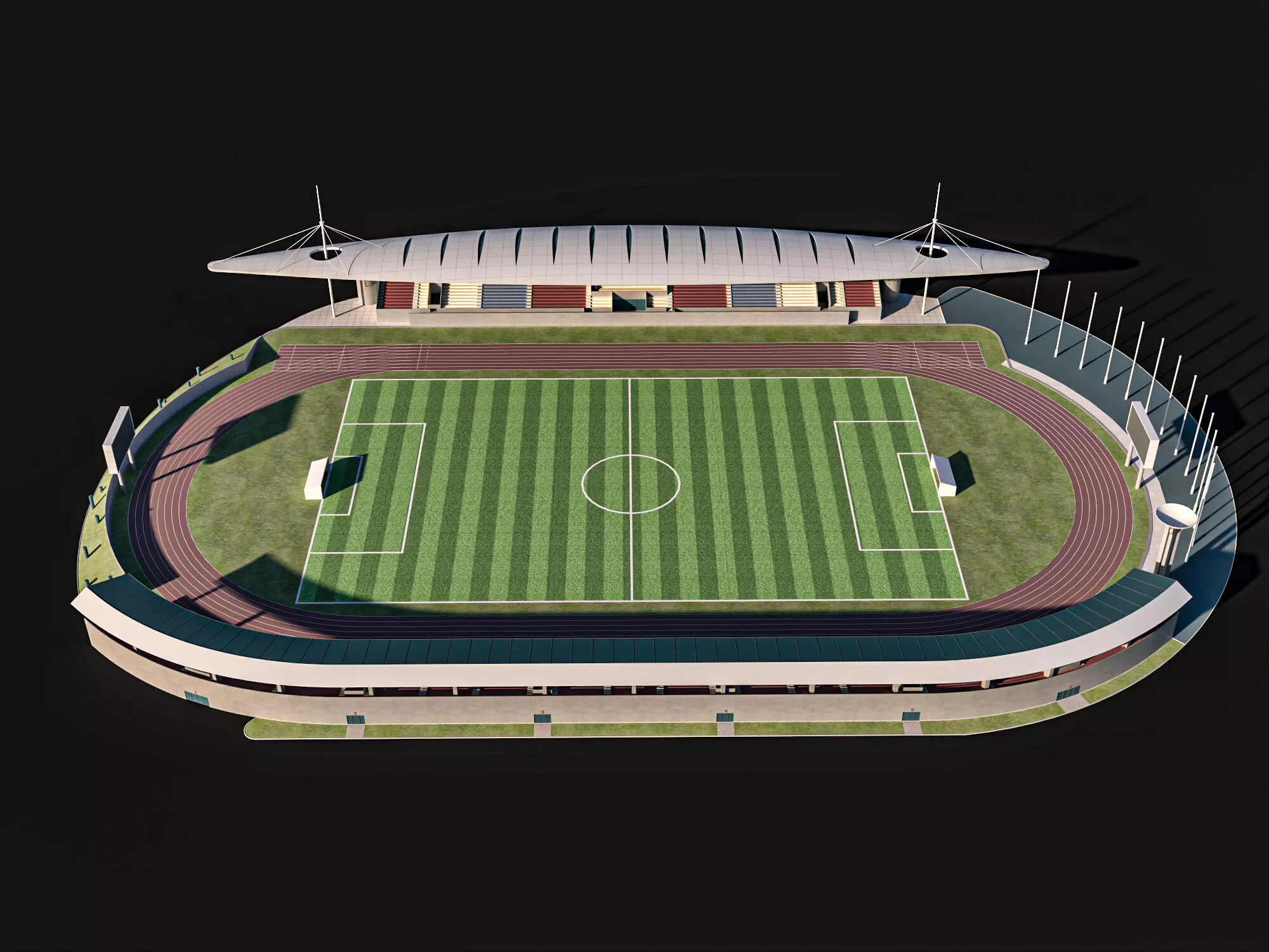 Outdoor football athletics stadium asset pack 3D model