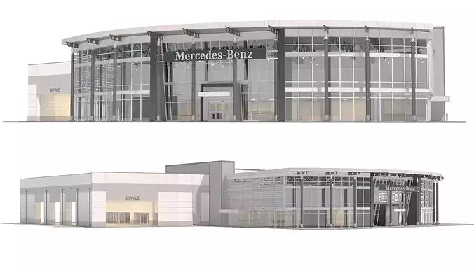 Mercedes-Benz Car Dealership Building with Interior 3D model 3
