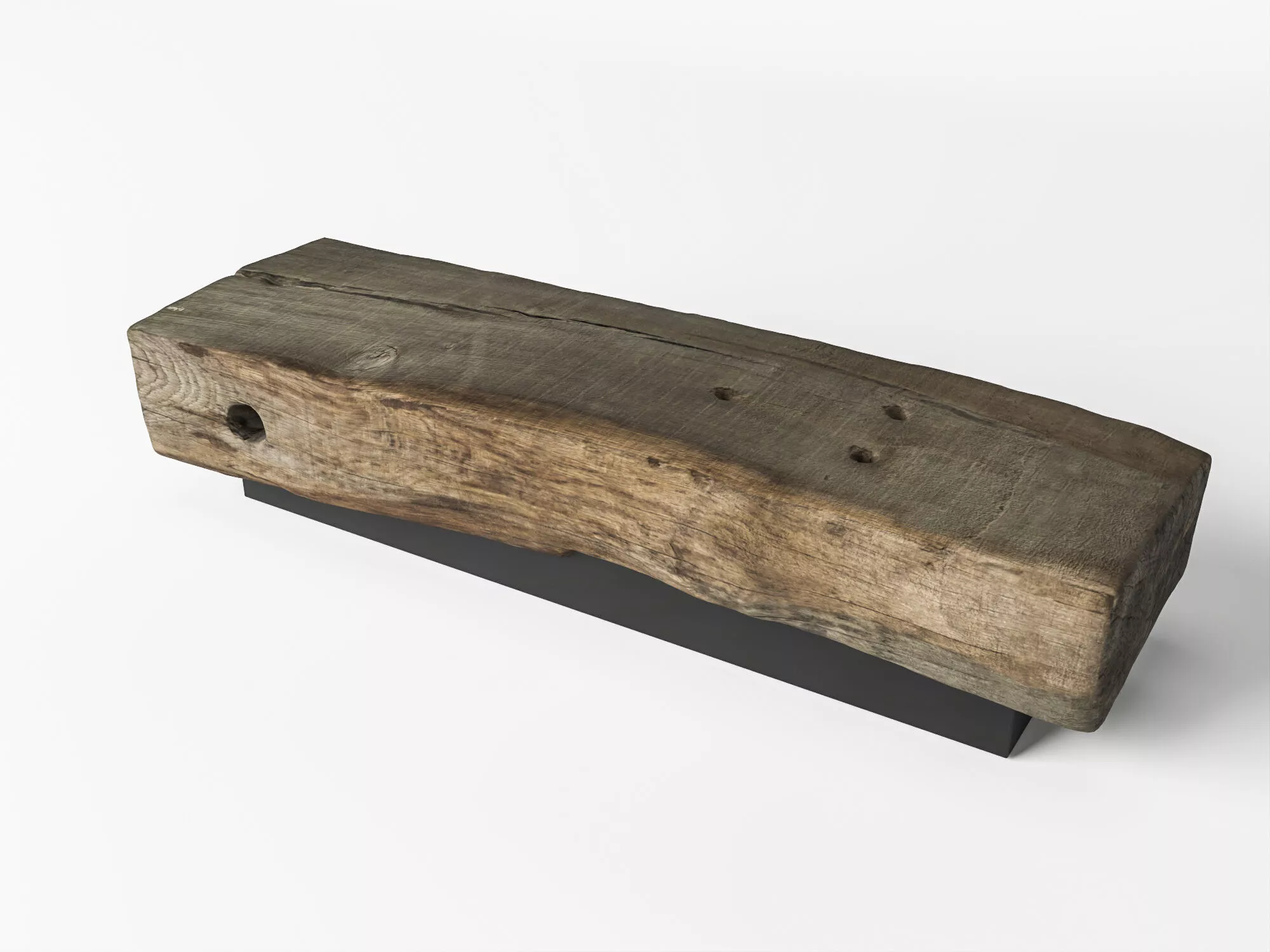 Rustic Reclaimed Wood Beam Bench with Metal Base Low-poly 3D model