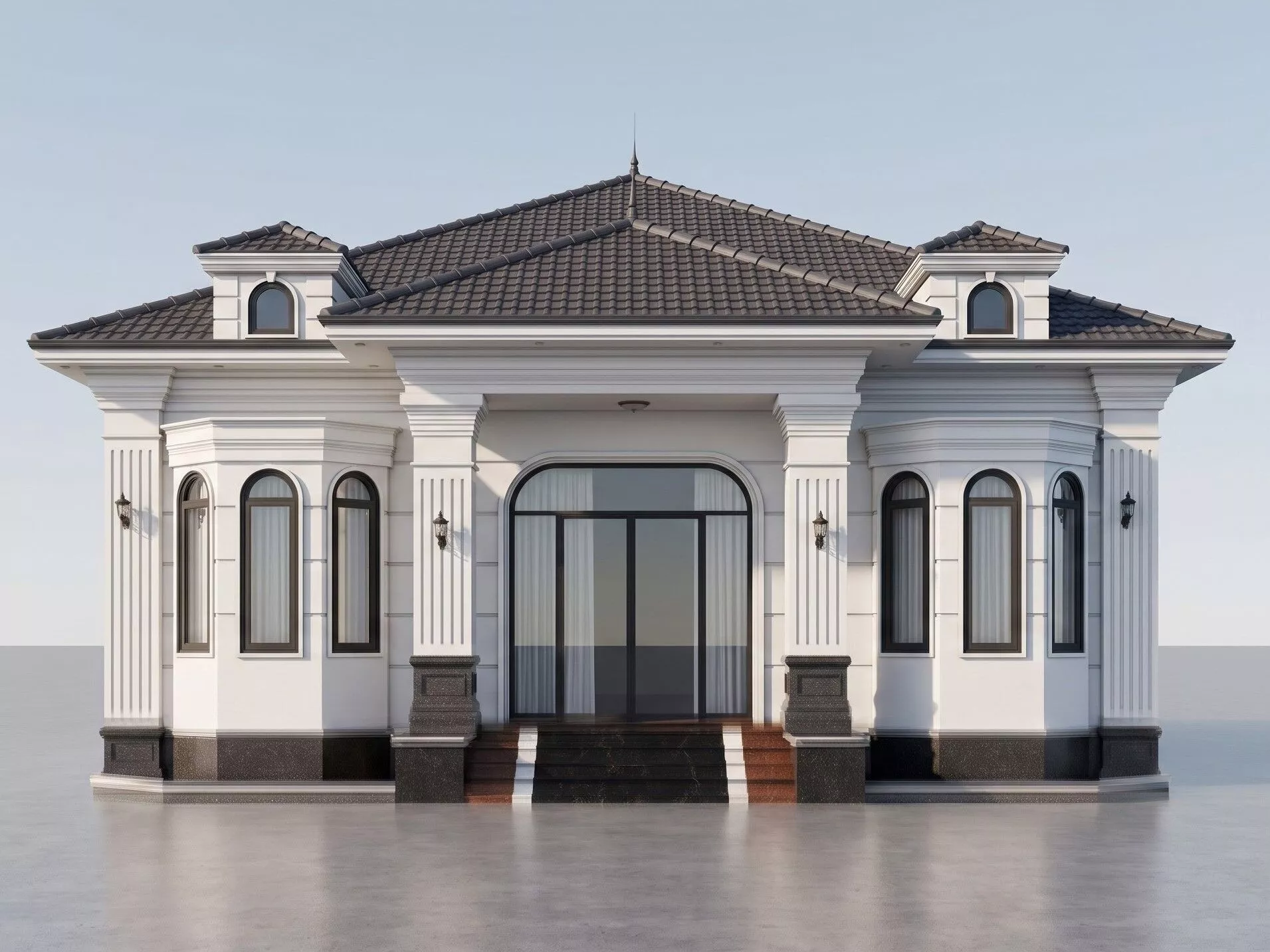 Luxury 1-Story Neoclassical Villa Exterior - SketchUp V-Ray 3D model