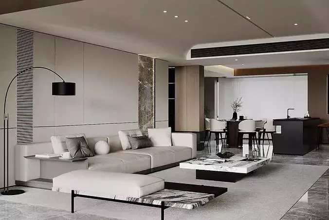 Italian-style living and dining room 3D model