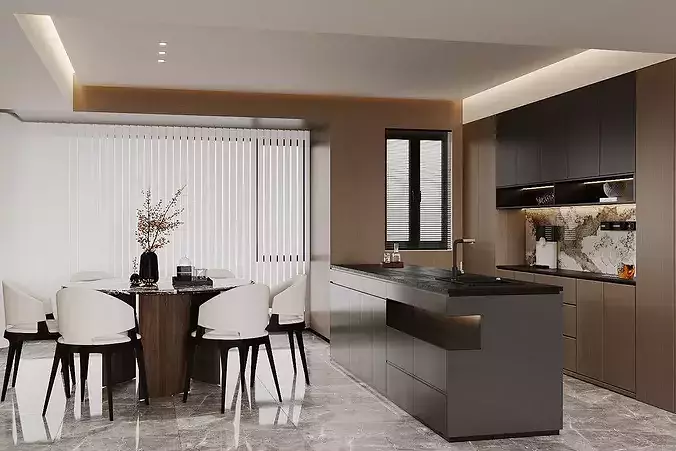 Italian-style living and dining room  3D model 2
