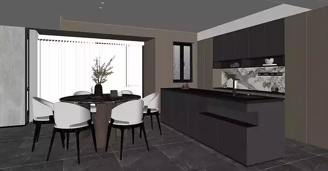 Italian-style living and dining room  3D model 6