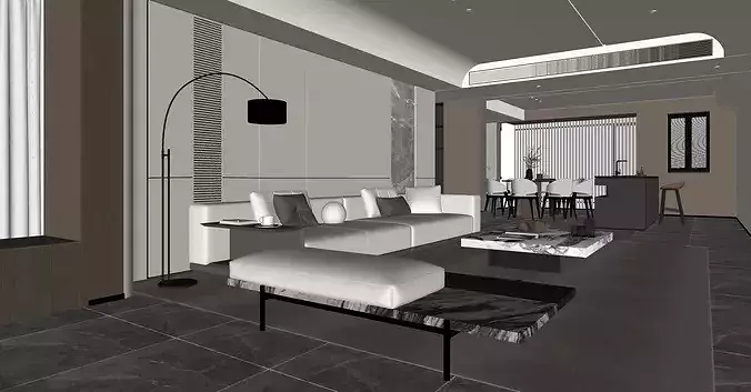 Italian-style living and dining room  3D model 5