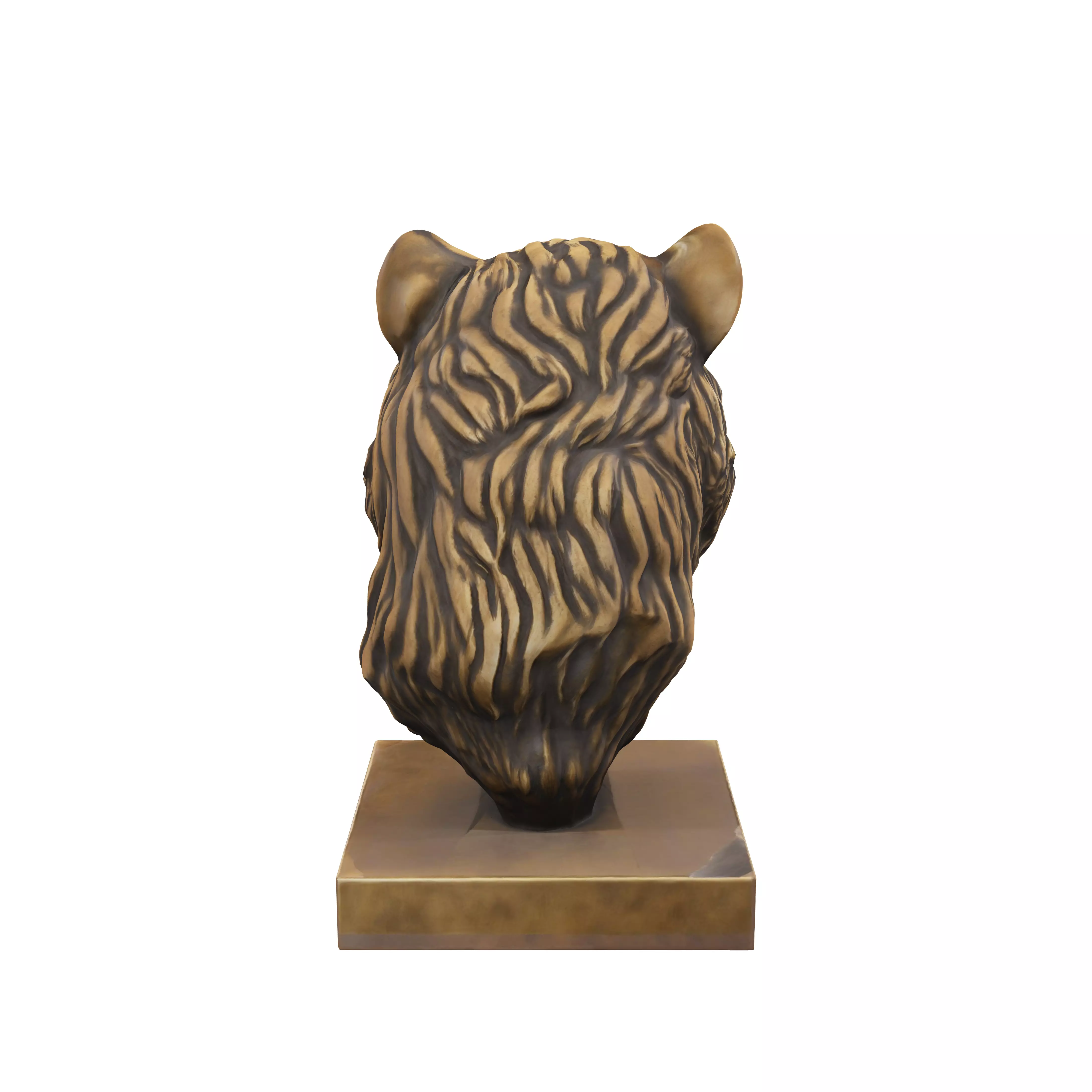 A bronze tiger head sculpture with a textured semiabstract fi... 3D model