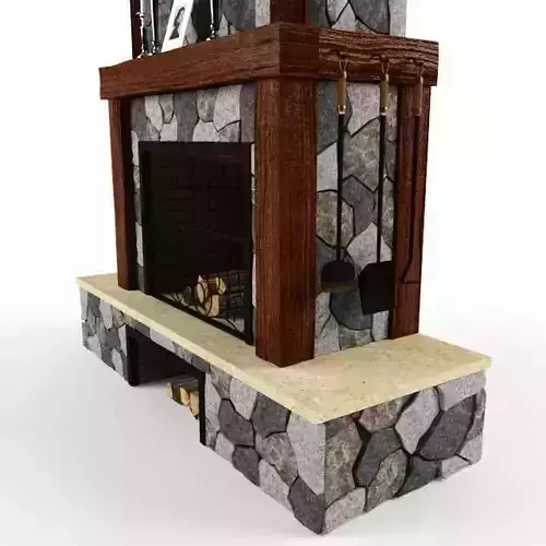 Fireplace with wood and stone