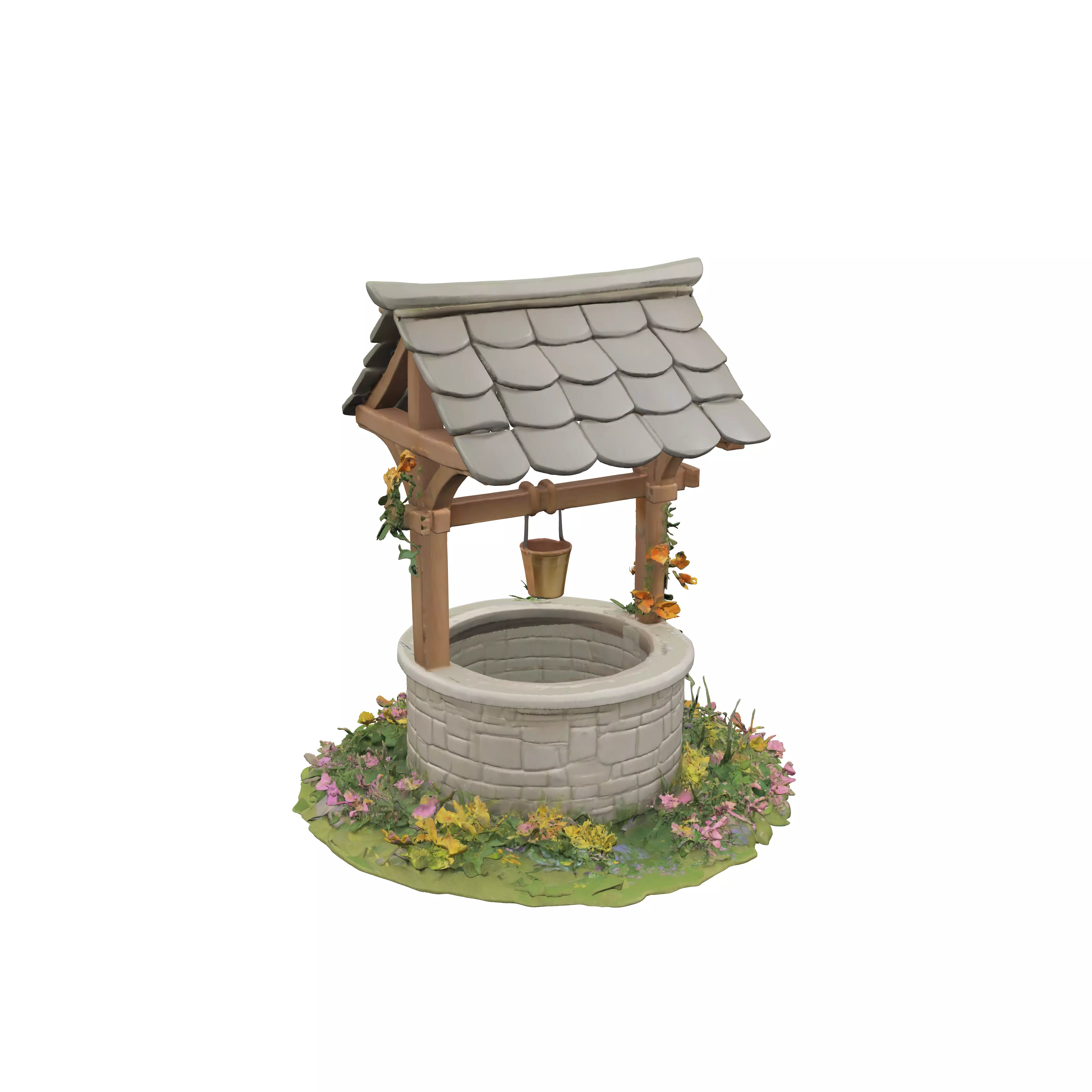 A polished cylindrical wishing well with smooth vertical wall... 3D model