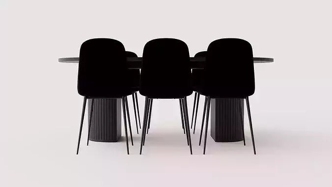 Dining set Bianca with 6 dining chairs Polar Low-poly 3D model 5