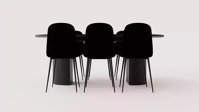 Dining set Bianca with 6 dining chairs Polar Low-poly 3D model 2