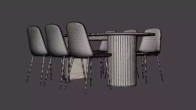 Dining set Bianca with 6 dining chairs Polar Low-poly 3D model 7