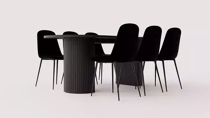 Dining set Bianca with 6 dining chairs Polar Low-poly 3D model 4