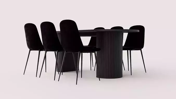 Dining set Bianca with 6 dining chairs Polar Low-poly 3D model 3