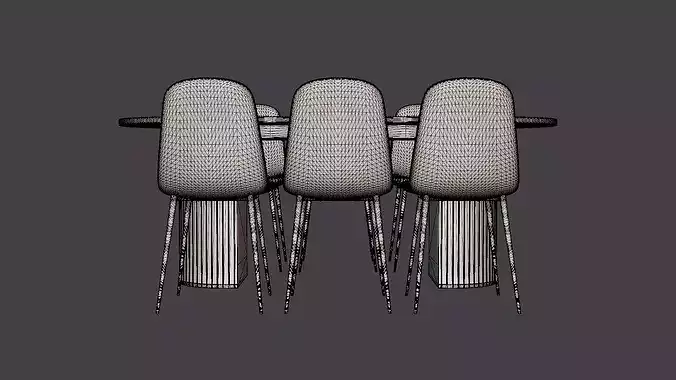 Dining set Bianca with 6 dining chairs Polar Low-poly 3D model 6