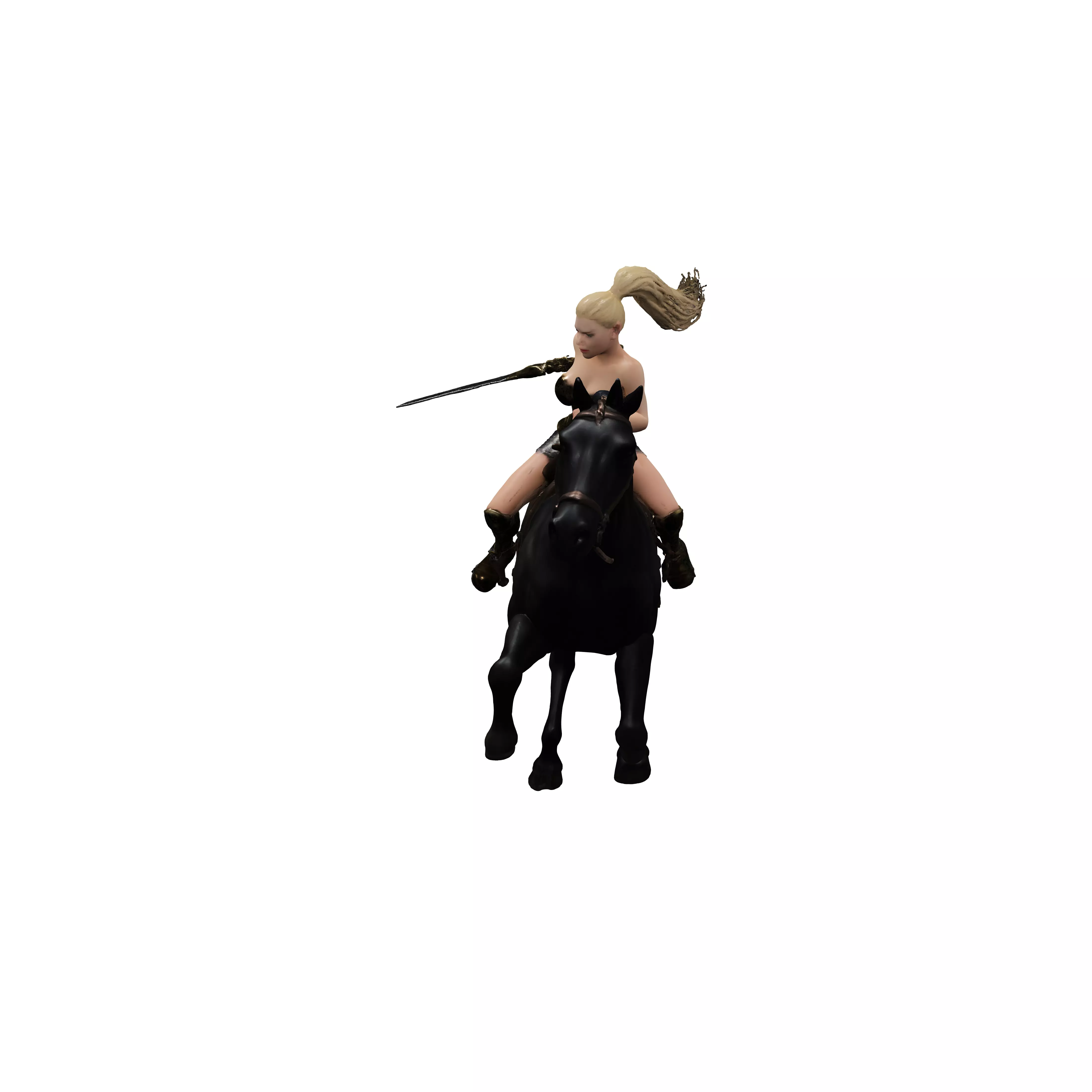 Elf sat in a saddle and holding the reigns of a black stallio... 3D model
