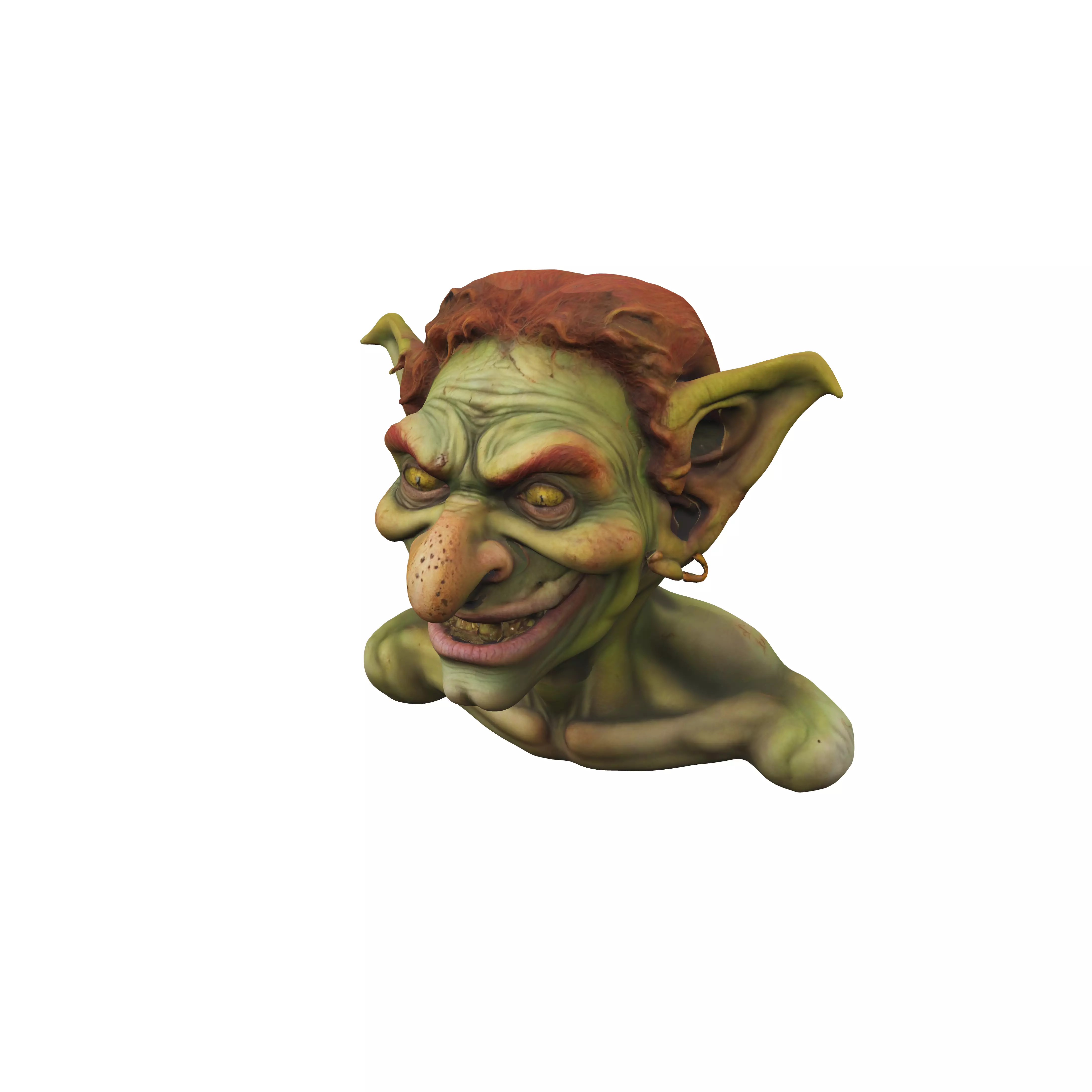 close up to a smiling gobling with a big nose his face shows ... 3D model